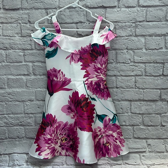 Girls floral pink and white dressy dress - Picture 1 of 8